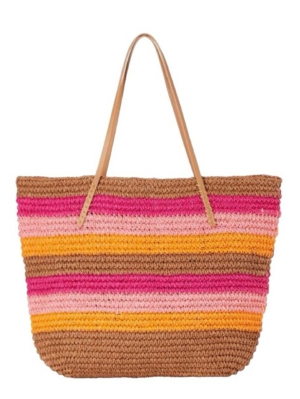 Scoop NYC Striped Multicolor Straw Tote Bag - Pink, Yellow & Tan